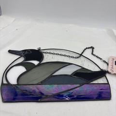 Stained Glass Window Panel Suncatcher Swimming Duck Multicolored Hanging Chain
