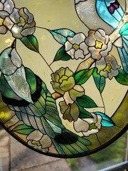 Joan Baker Designs Blue Birds Springtime Themed Stained Glass Sun Catcher 9×6.5″