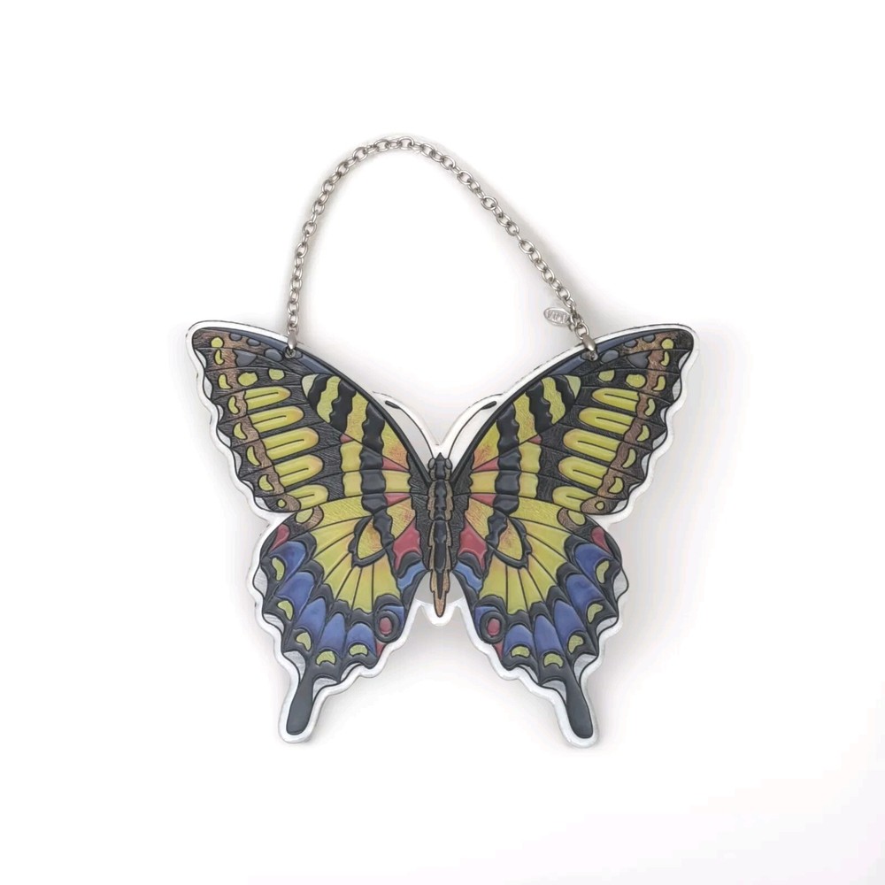 Amia Handcrafted Glass Blue Yellow Red Butterfly Window Sun-Catcher 7” Denver
