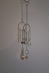 Metal & Glass Hanging Suncatcher Car Charm w/ Clear Prism Crystals, Silver