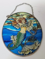AMIA PAINTED STAINED GLASS MERMAID UNDER THE SEA SUN CATCHER 7″×5″