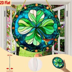 St. Patrick’s Day 2D Acrylic Flat Window Hanging Four-Leaf Clover Round Decor
