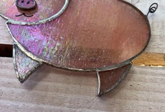 Vintage Aurora Pink Pig Stained Glass Sun Catcher 5”x4” Piggy Ornament Shimmer