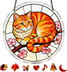 Acrylic Jigsaw Puzzle Suncatcher-Orange Cat, 8.6In Stained Glass Window Hanging,