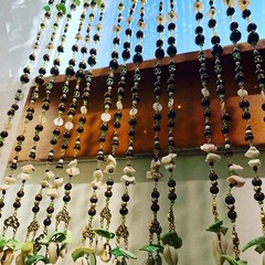 Gold, Green And Shell Handmade Beaded Curtain