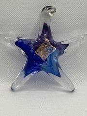 Luke Adams Hand Blown Glass Star Sun Catcher Blue Purple Gold Ornament 3.75”