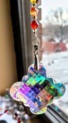 Handmade Crystal 63mAB 12″ tree of life suncatcher, red, black crystals/ clasp