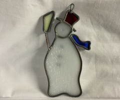 Vintage Stained Glass Snowman Sun Catcher Pre-Owned