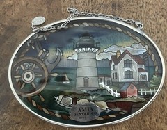 AMIA Hand Painted Glass Lighthouse Nautical Window Art Suncatcher Oval NEW w Box
