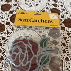 Autom Sun Catcher Stained Glass Vintage NOS Red Rose 🌹 Taiwan 80s Window Decor