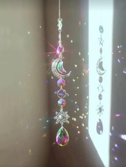 Celestial Moon Sun Star Multicolor Glass Hanging Suncatcher Ornament