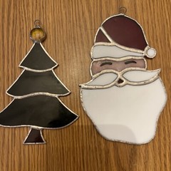 christmas stained glass sun catcher Santa And Tree 2 Piece