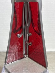 VTG Stained Glass Angel 9” Tall Suncatcher Red Holding Flowers Wings