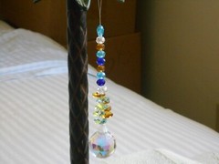Crystal Glass Beaded Suncatcher Amber Blue Beads 30 mm Crystal Ball USA
