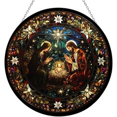 Stained Glass Nativity Suncatcher | Gothic Christmas Ornaments & Nursery Decor