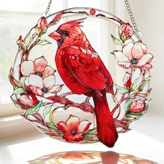 Stained Glass Cardinal Bird Suncatcher – DoubleSided Window Decor 7.8″x7.8″