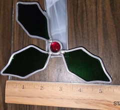 Stained Glass Suncatcher Christmas Candle Holly 12″ L Window Art Glass