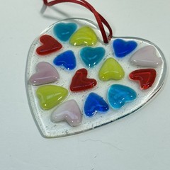 Handcrafted Fused Glass Heart Suncatcher Multi Color Love 4″