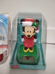 2 Solar Disney Mickey Minnie Mouse Santa Suit Bobble Head holiday RUZ