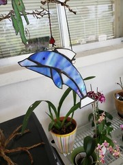 7 x 3 inch Stained Glass Dolphin ornament