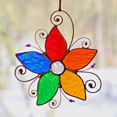 Stained glass multicolor flower suncatcher, windows glass hangings rainbow decor