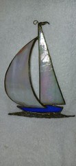 Handcrafted Slag Glass Sailboat Suncatcher Featuring Iridescent Sails 7″ h