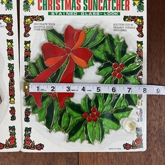 3 Vintage 80s Christmas Sun Catchers Hanging Decoration Santa Snowman Wreath NEW