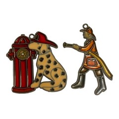 Lot Of 2 FIRE FIGHTER DALMATIAN Suncatcher – Hanging Christmas Window Ornament