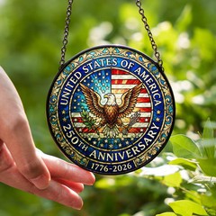 Stained Glass Suncatcher USA 250th Anniversary American Eagle Patriotic Decor