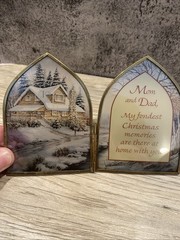 Vtg Vermont art expressions glass suncatcher Christmas “ Mother” “ Mom & Dad “