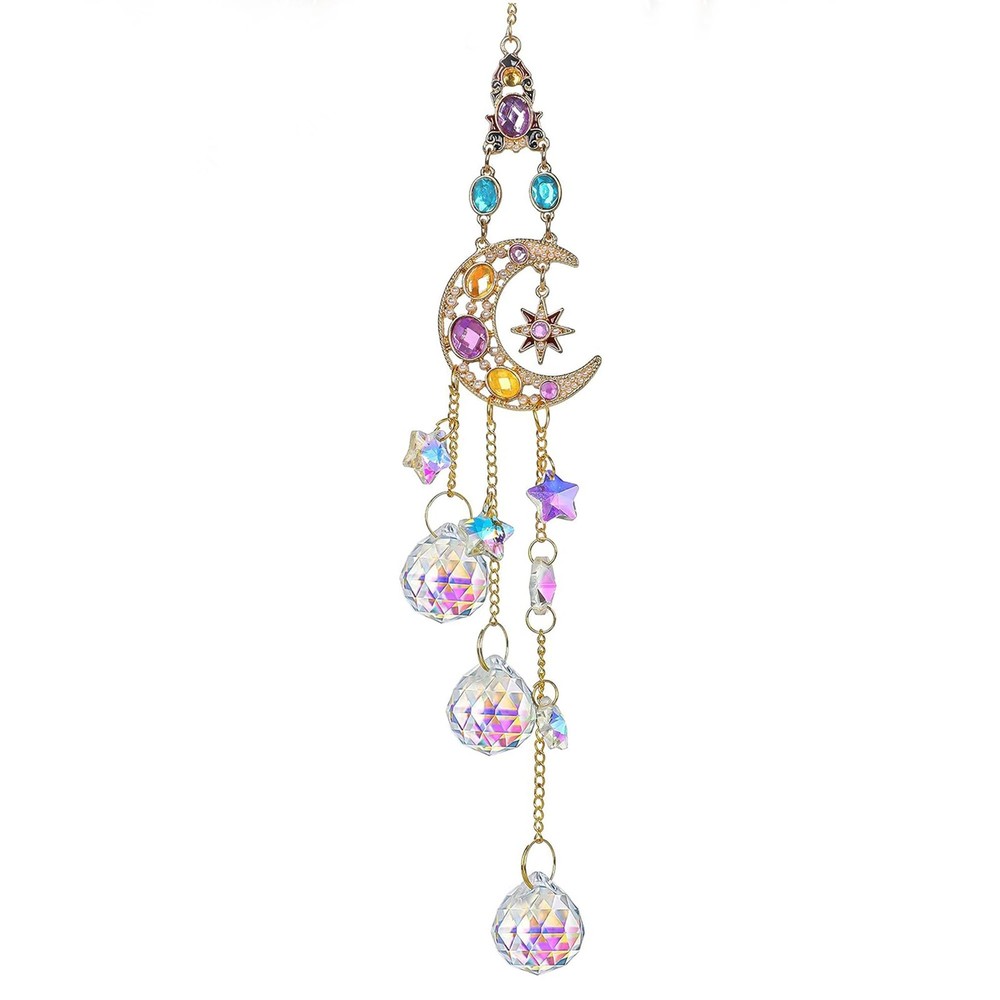 Handmade Crystal Moon and Star Suncatchers for Home and Garden Decor
