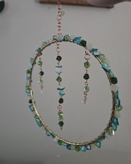 Handmade Beaded Metal Suncatcher Green Blue Gold Polished for Any Room