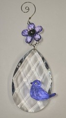 Suncatcher Teardrop Floral Bird Hanging Ornament Glass Purple / Clear 10” Long