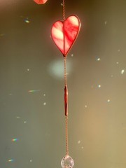 Handmade Pink and Red Heart Suncatcher – Stained Glass Rainbow Prism