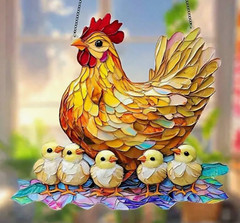 Farmhouse Acrylic Chicken Suncatcher, 6.7 “X 8” Stained Glass Look, 2D