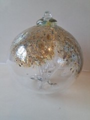 Witches Ball Hand Blown Glass Ornament Sun Catcher Large Stems Glitter Yellow