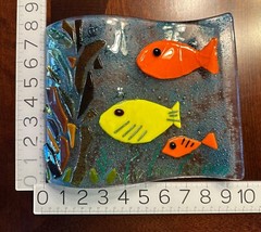fused glass ocean scene artwork – 7.75×9.25 inches – handmade