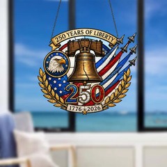 American Flag Patriotic Red Stained Glass Suncatcher