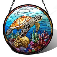 Large Stained Glass Sea Turtle Suncatcher Ocean Decor for Home & Garden