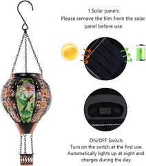 DREAMSOUL Hummingbird Hot Air Balloon Solar Lantern, Metal & Glass Flickering Fl