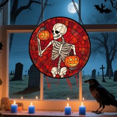 Vibrant Stained Glass Window Hanging – Halloween Decor for Indoor/Outdoor