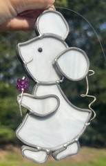 Stained Slag Glass Sun Catcher Mouse Frost Lavender Flower Window Hanging