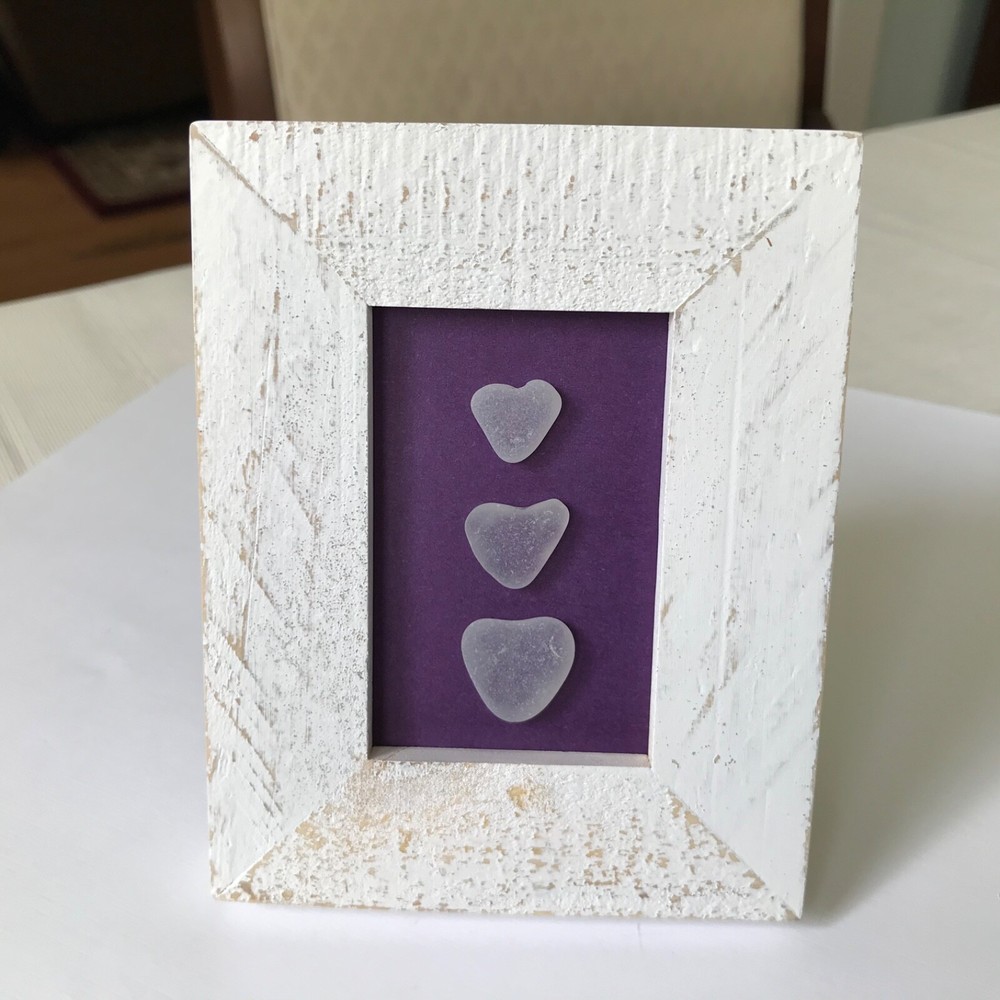 Sea/Beach Glass Art “Hearts” Framed Picture Handmade Handcrafted One-of-a-kind