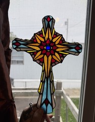 Stained Glass Cross Suncatcher Vintage Style Crucifix Franklin Mint