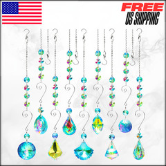 Sun Catchers Indoor Window Crystals Prisms W/ Chain Hanging Ornaments 9 Pcs