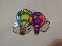 Vintage Suncatcher HOT AIR BALLOON Ornament Rainbow Star Stained Glass Acrylic