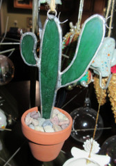 Green Cactus In clay Pot Stained Glass 3D Handmade Succulent Ornament