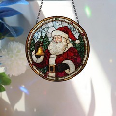 Christmas Stained Glass Suncatcher Santa Claus Window Decor for Home 7.8 in