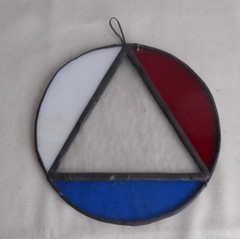 Stained Glass Round Suncatcher Red/Blue/White/Clear 4-1/4″ diameter