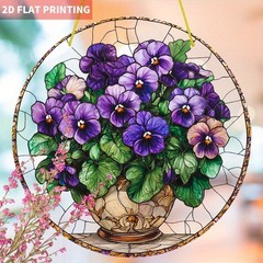 Vibrant Pansy Bouquet Acrylic Suncatcher Romantic Elegant Home Wall Decor Gift